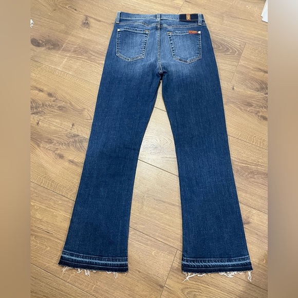 7 For All Mankind Cropped Boot Cut Raw Hem Medium Wash Designer Denim 26” - Picture 3 of 9